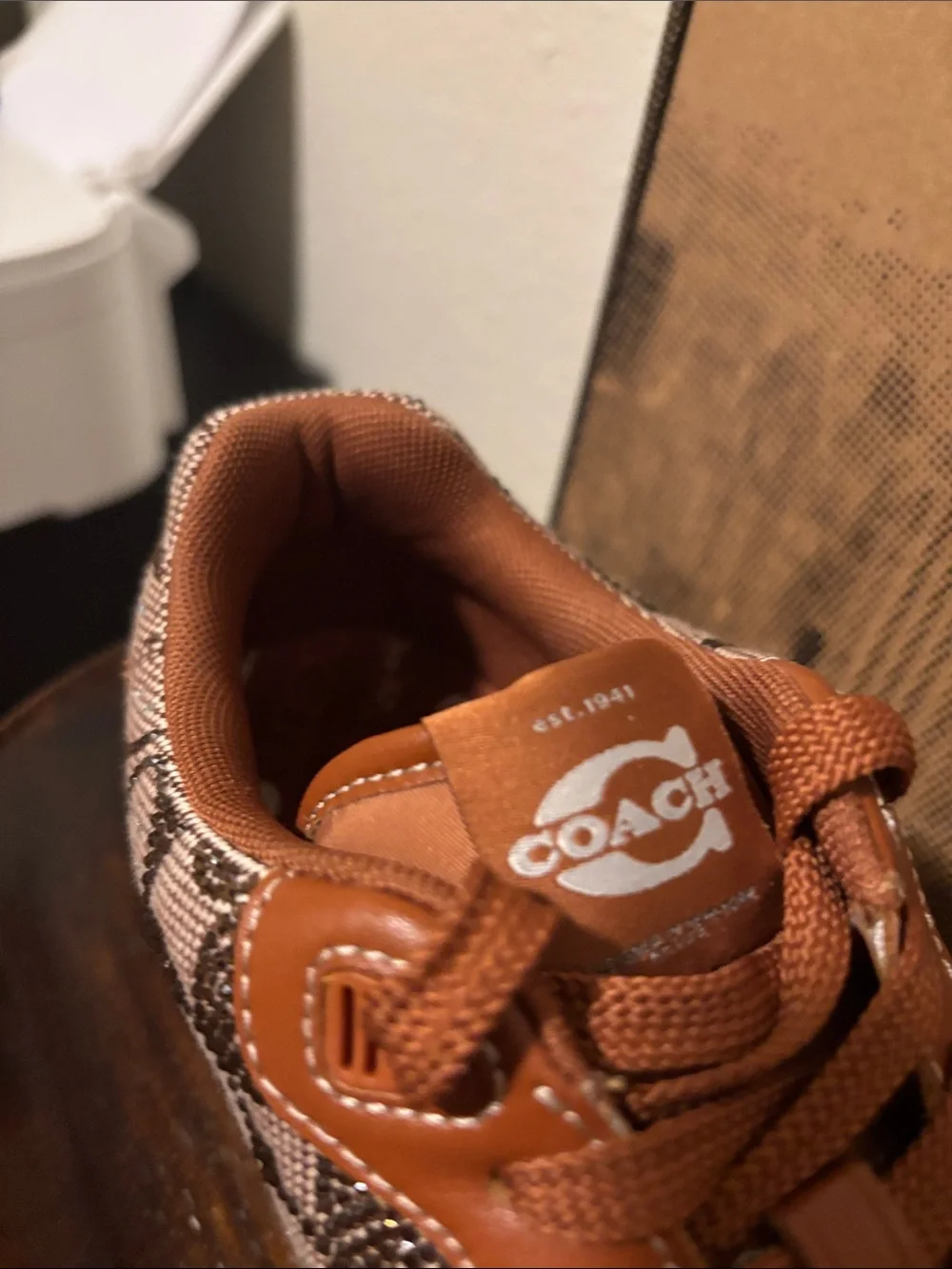 Coach Brown Leather & Monogram Canvas Sneakers with White Sole